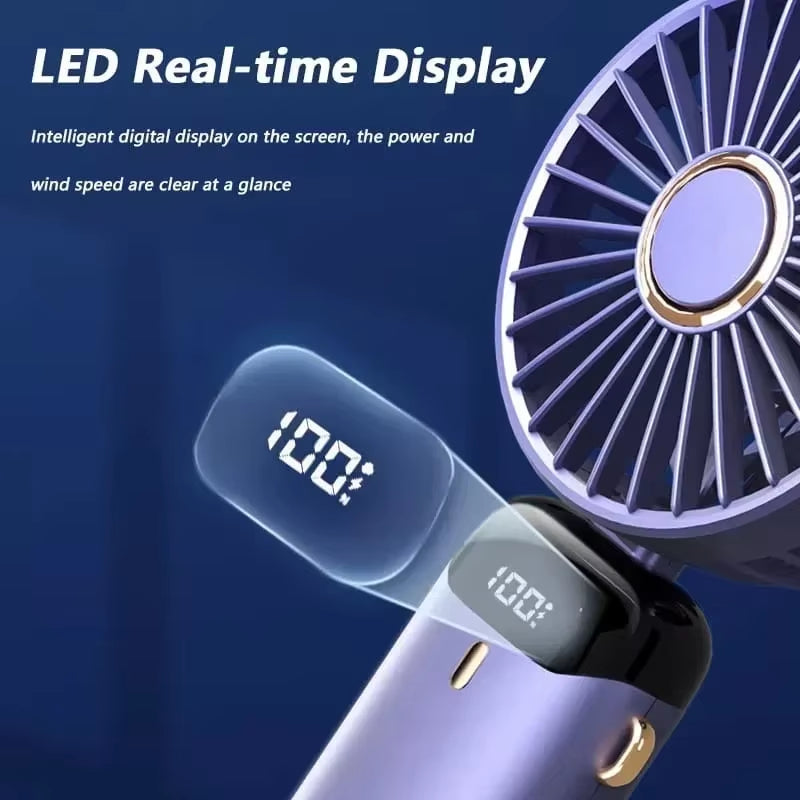 Handheld Mini Fan 3000Mah Foldable Portable Desk Outdoor Neck Hanging 5 Speed USB Rechargeable Fan Phone Stand Display Screen