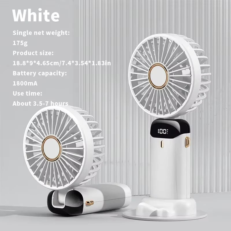 Handheld Mini Fan 3000Mah Foldable Portable Desk Outdoor Neck Hanging 5 Speed USB Rechargeable Fan Phone Stand Display Screen