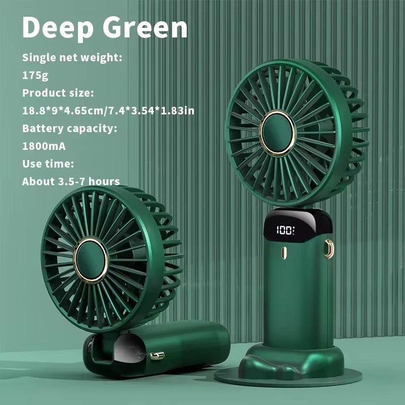 Handheld Mini Fan 3000Mah Foldable Portable Desk Outdoor Neck Hanging 5 Speed USB Rechargeable Fan Phone Stand Display Screen