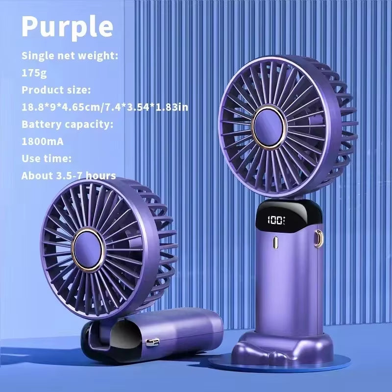 Handheld Mini Fan 3000Mah Foldable Portable Desk Outdoor Neck Hanging 5 Speed USB Rechargeable Fan Phone Stand Display Screen
